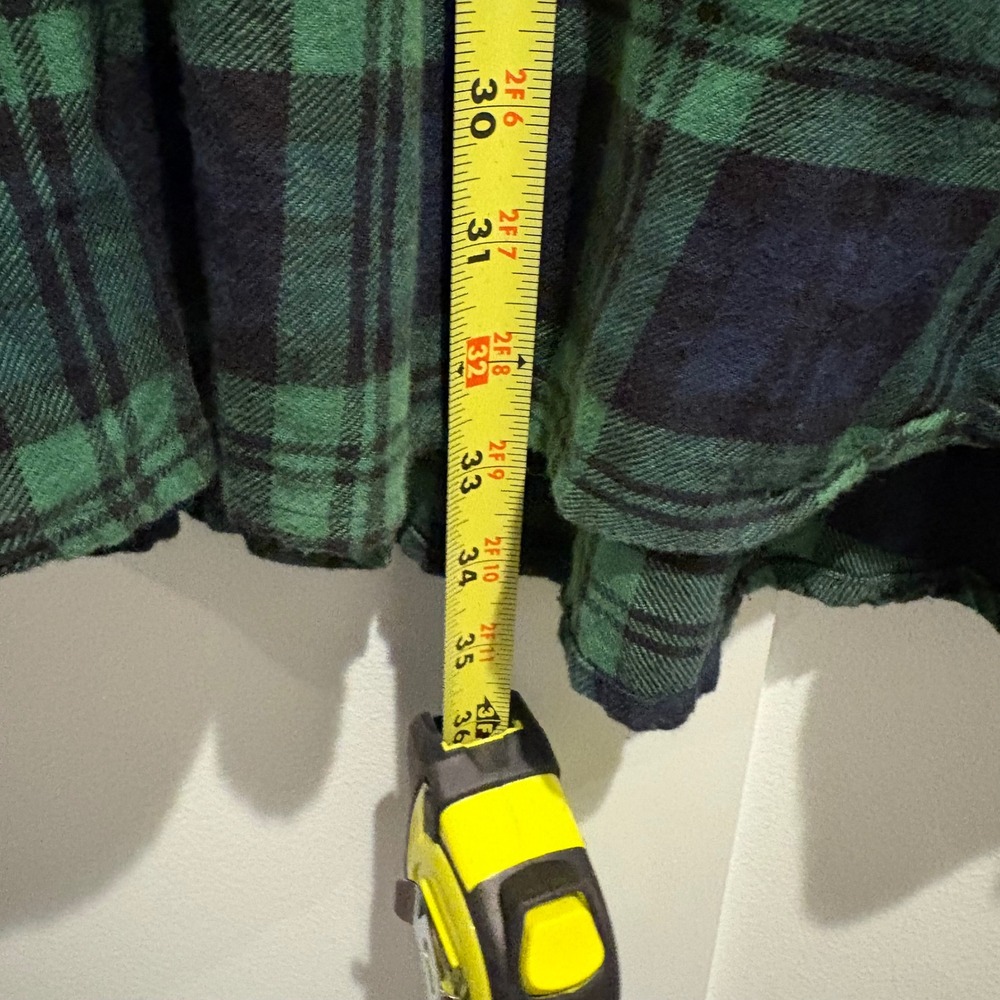 The Vermont Country Store Flannel Tunic Plaid Shirt XL Green Navy Oversized Cozy - Picture 6 of 10